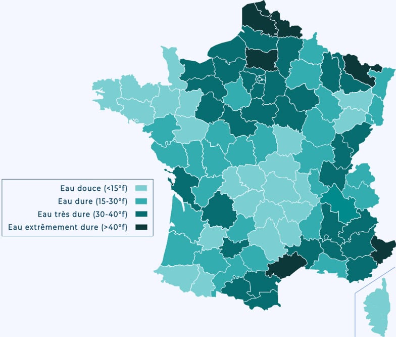 Carte de France dureté de l'eau